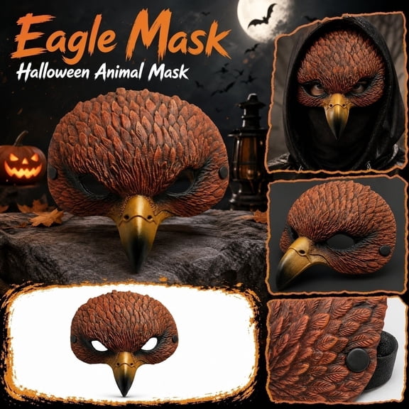 Halloween Party Accessory, Brown Eagle Mask, Feather Texture Mask, Adult Accessory, Lightweight Design, Breathable Eye Cutout, 9X9X3 in Size Crafted from Soft Resin for