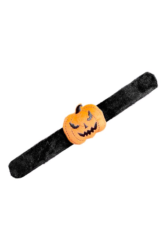 Halloween Party Accessory, Halloween Party Favors for Adults, Halloween Favors for Student, Plush Pumpkin Wrist Band, 9X1 Inch Soft Fabric Snap Bracelet for Halloween Party