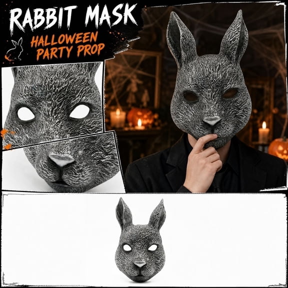 Halloween Party Accessory, Silver Masquerade Mask, Bunny Full Face Cover, Masks for Masquerade Party, 12X7 Inch Lightweight Silver Rabbit Mask Ideal For, Events and Themed Photo
