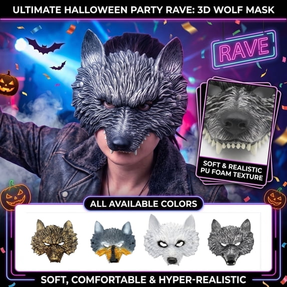 Halloween Party Accessory, White Werewolf Mask, Scary Halloween Mask, Mask for Masquerade Party, Breathable 3D Wolf Mask, 9X8 in Soft Comfortable Creepy Horror Face Mask for Dress