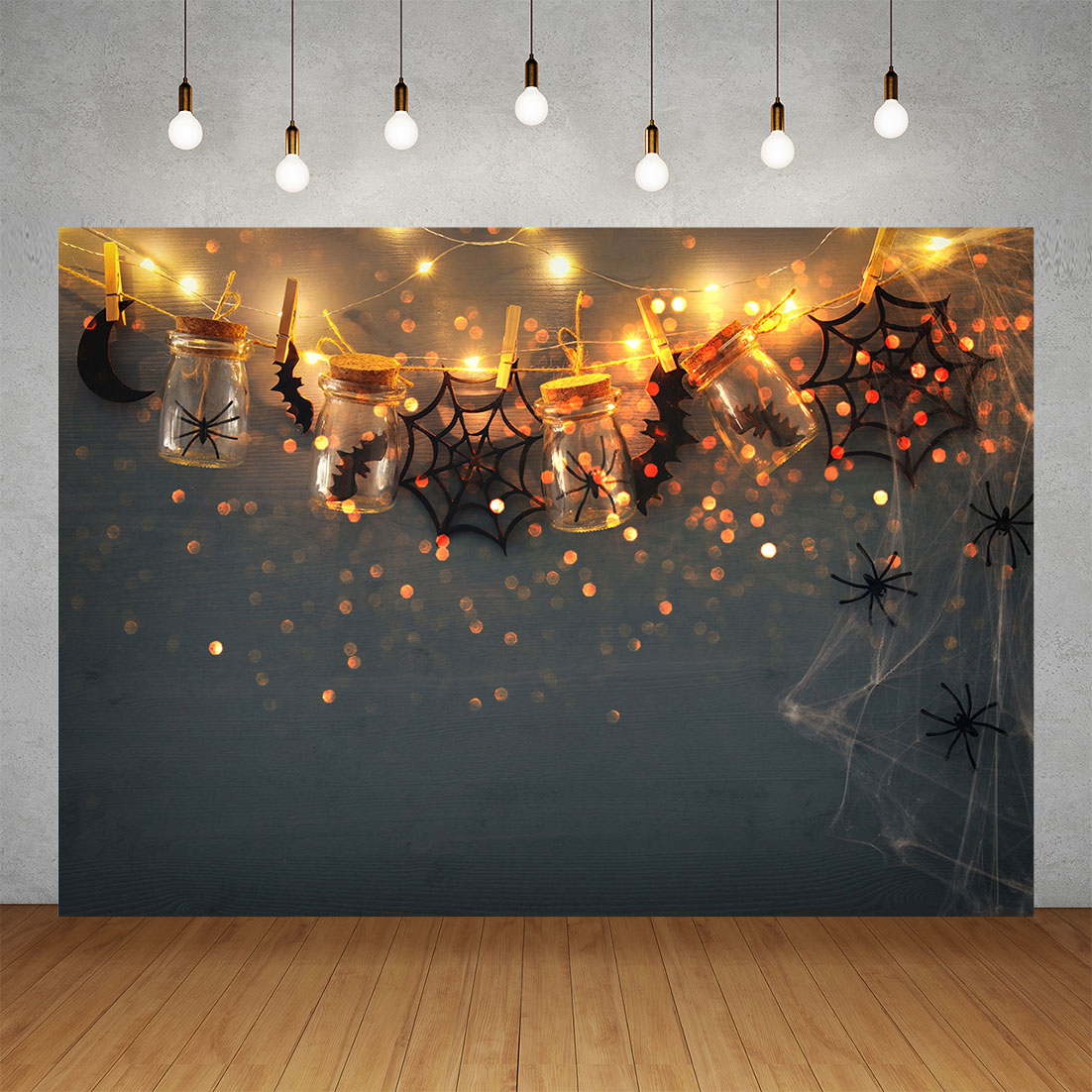 Halloween Party Backdrop Light Spaider Bats in Bottles Vinyl ...