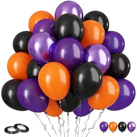 Halloween Party Balloons, 60Pcs Black Purple Orange Balloons, 12 Inch Metallic Purple Black Latex Balloons Purple Orange Party Balloons Helium for Kids Halloween Birthday Decorations Indoor