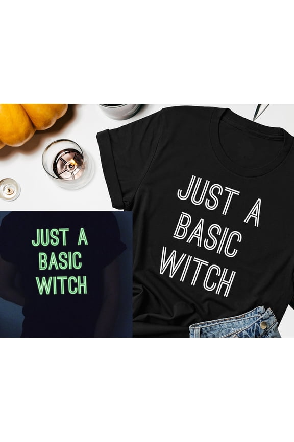 Halloween Party Costume Tshirt Just A Basic Witch Glowing In The Dark Funny Halloween Glow