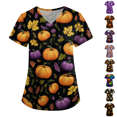 thumbnail image 1 of Halloween Party Costumes Women Short Sleeve Basic Scrub T Shirts Pumpkin Decor Graphic Loose Fit Summer Fall Blouse Orange 2XL, 1 of 5
