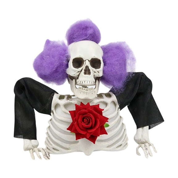 Halloween Party Decor, Clown-Themed Plastic Skeleton Half-Body Statue with Glowing Skull Accent, Outdoor Skeleton Decorations for Lawn and Graveyard Display, Indoor Halloween