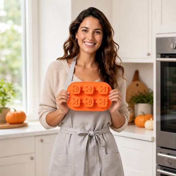 Halloween Party Decor Fall Baking Tools, Food-Grade Silicone Ice Tray With Pumpkin Face Cavities For Ice Jelly Chocolate, Easy Release Dishwasher Safe, Cute Halloween Decor