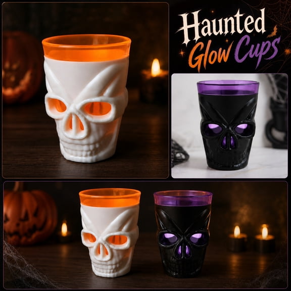 Halloween Party Decor, Gothic Decor, Bar Decor, Party Favors, White 2X3 Inch Light Up Led Skull Shot Glass, Creepy Glowing Desktop Ornament, Fun Novelty Supply for Adult Halloween