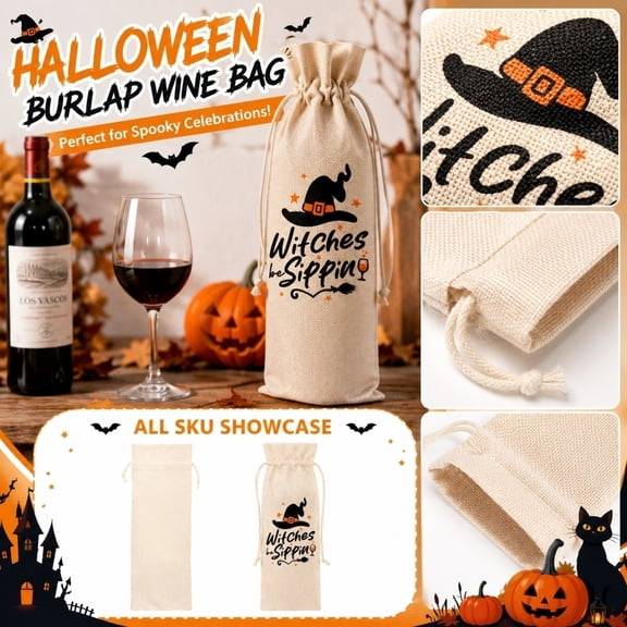 Halloween Party Decor, Halloween Gift Bag, Witch Hat Decor, Reusable Bag, 14X6 Inch Burlap Drawstring Pouch Ideal for Halloween Party Decorations for Adults, Fall Hostess Presents