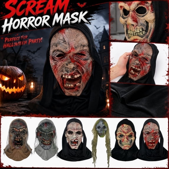 Halloween Party Decor, Scary Mask, Face Mask, Zombie Decorations, 24X10 in Lime and Ash Gray Skeleton Full Face Cover, Perfect for Trick Or Treat Gatherings, Haunted Maze