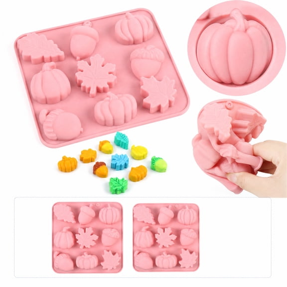 Halloween Party Decor Supply, Pumpkin Mold, Halloween Candy Molds, Silicone Molds for Baking, 2-Piece 7X7X1 Inch Non-Stick Pink Silicone Mold for Pink Halloween Decor, Fall