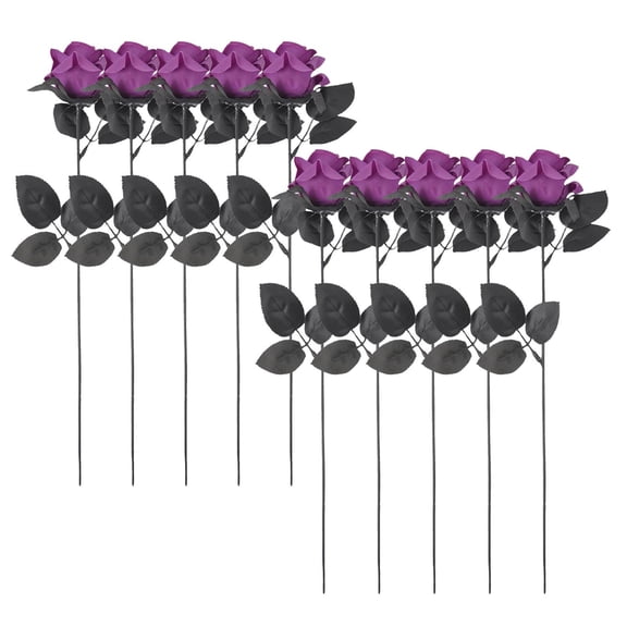 Halloween Party Decorations 10Pcs Artificial Purple Roses with Eyeball Bouquet Spooky Holiday Decoration Fake Rose Floral Arrangement Haunted House Layout Ornament Home Decor