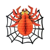 Halloween Party Decorations, 1PC Orange Hanging Spider Honeycomb Cutouts, Festive Paper Accessories