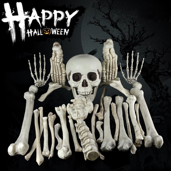 Halloween Party Decorations, 28 Bones Set, Spooky Fake Skull & Bones Prop Kit for Haunted House Yard & Party Decor