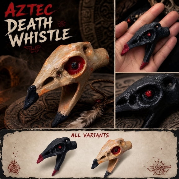 Halloween Party Decorations, Creepy Halloween Decorations, Crow Decor, Bird Whistle, Aztec Death Whistle 3X2 in Resin Raven Skull Red Accent Set Includes 1 Whistle, 1 Hanging