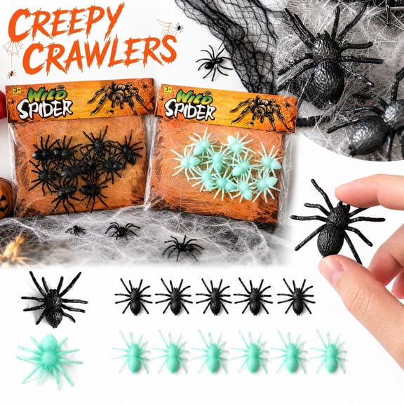 Halloween Party Decorations, Halloween Decorations, Glow Fake Spiders Set, Halloween Classroom Decorations, 10-Piece Light Up Plastic Creepy Kit for Desk, Window, and Haunted