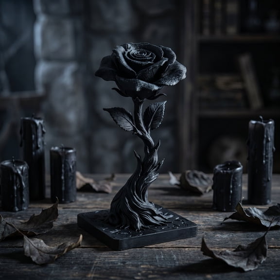 Halloween Party Decorations,Halloween Decorations Indoor, Black Resin Rose Sculpture,Halloween Home Decor, Halloween Skeleton Decorations for Home Decor Holiday Gifts Decorations