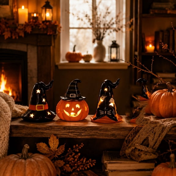 Halloween Party Decorations,Halloween Decorations Outdoor, Styles Halloween Ceramic Lighted Figurine,Halloween Party Supplies, Halloween Witch Decor, Halloween Lights