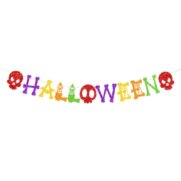Halloween Party Decorations, Halloween Skeleton Decorations, Glitter Letters, 6X72 In, Multicolor, Halloween, Halloween Web, Party Venue Hanging, Ceiling Wall Display, 1 Set