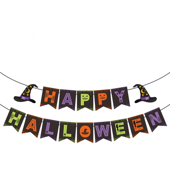 Halloween Party Decorations Happy Halloween Banner Flag with Witch Hat and Pumpkin Pattern for Wall Window Door Tree Balcony Porch Ceiling Indoor Outdoor Daily Party Decor