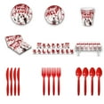 thumbnail image 1 of Halloween Party Decorations Include Bloody Tablecloth, Banner, Paper Plates, Cups, Napkins, Cutlery, Horror Halloween Party Supplies Tableware Serves 16 Guests, 1 of 4