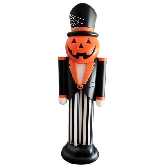 Halloween Party Decorations – Lighted Pumpkin Nutcracker Blowmold Statue, 11.8" x 5.9" with Built-in LED, Perfect for Tabletop, Fireplace & Shelf