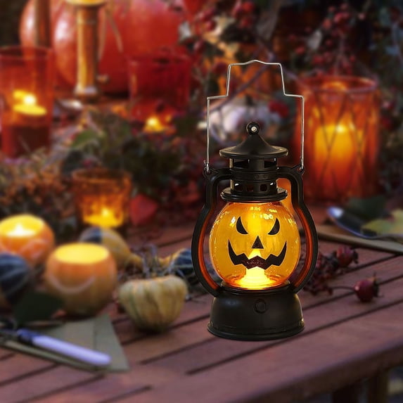 Halloween Party Decorations Mini Lantern Decorative with Flickering LED Candle, 4.9 Inch Small Western Lantern for Table Centerpiece, Halloween Pumpkin Lantern Decor Fall Decor Light Decorations