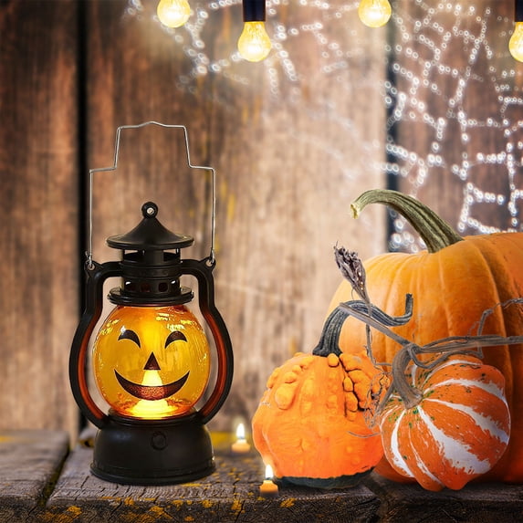 Halloween Party Decorations Mini Lantern Decorative with Flickering LED Candle, 4.9 Inch Small Western Lantern for Table Centerpiece, Halloween Pumpkin Lantern Decor Fall Decor Light Decorations
