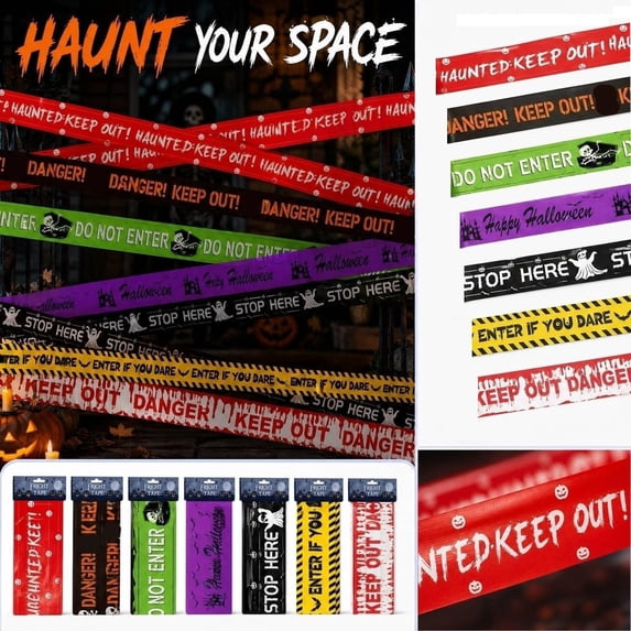 Halloween Party Decorations, Spooky Halloween Decorations, Halloween Party Supplies, Halloween Wall Decor, 9 Meter Long Yellow Haunted Warning Barrier Tape, 5 X 2.5 Inch Size