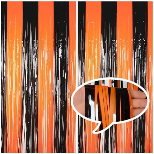 Halloween Party Decorations Tinsel Foil Fringe Curtains Party Backdrop, 3.2 x 8 ft Streamer Backdrop Tinsel Curtains for Birthday, Graduation, Halloween Party Decor - Pack of 2