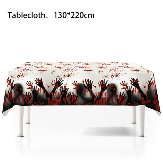 Halloween Party Dinnerware Supplies,Disposable Plates For Party, Bloody Zombie Tablecloth,Paper Plates,Cups,Napkins,Fork,Knives,Horror Halloween Birthday Party Decorations And Tableware Serves