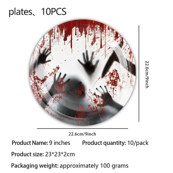Halloween Party Dinnerware Supplies,Disposable Plates For Party, Bloody Zombie Tablecloth,Paper Plates,Cups,Napkins,Fork,Knives,Horror Halloween Birthday Party Decorations And Tableware Serves