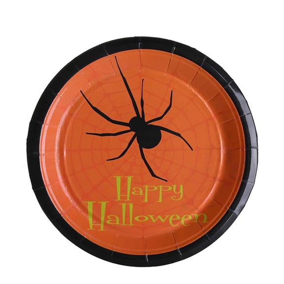 Halloween Party Disposable Paper Plates Round Dinner Plates Pumpkin Witch Spider Theme Tableware for Desserts Serving