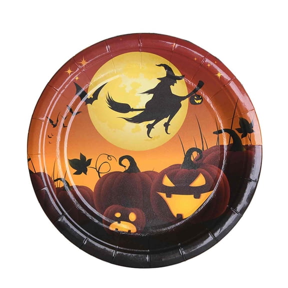 Halloween Party Disposable Paper Plates Round Dinner Plates with Pumpkin Witch and Spider Theme for Tableware Serving Desserts
