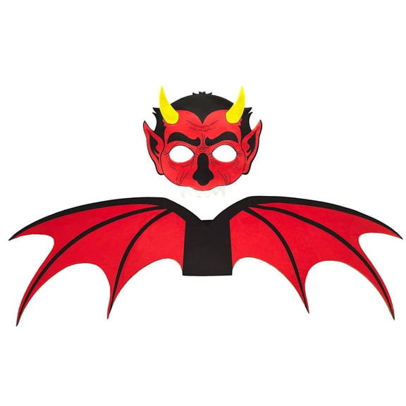 Halloween Party, Dress Up, Pretend Play for Toddlers 1-3, Pretend Play, Felt Red Horned Demon Bat Wings and Matching Mask Set No Sharp Edges Safe for Little Kids' Halloween,