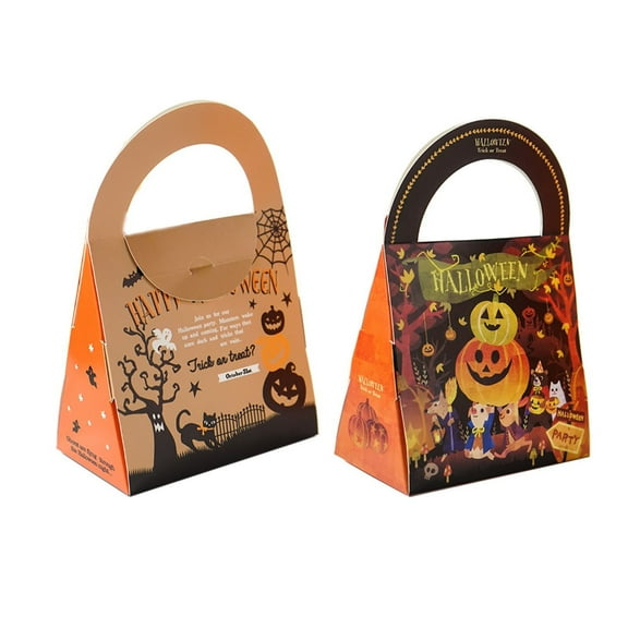 Halloween Party Favor Bags with Handles Bulk Set of 5 Triangular Treat Boxes for Candy Gift Giving Holiday Goodie Containers