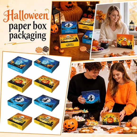 Halloween Party Favor Box with Spooky Cardboard Design, Snack Box Container for Student and Adults for Halloween Party Decorations, Small Treat Boxes for Candy Gifts Bulk