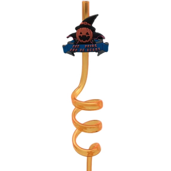Halloween Party Favors - 10pcs Reusable Plastic Halloween Themed Straws with Bats, Pumpkin, Witch, Ghost Designs
