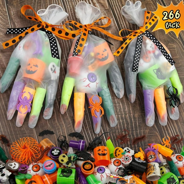 Halloween Party Favors 24 Pack (266PCS) Gloves Stuffed Toys Bulk, Non