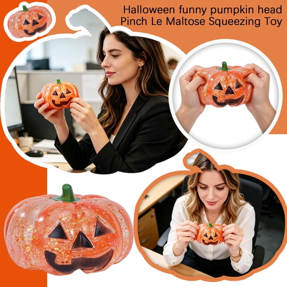 Halloween Party Favors, 4 Pack Halloween Squishies, Halloween Squeeze Toys for Student, Maltose Squeeze Jack O Lantern Toys, 3.5X2.5 Inch Glitter Filling Halloween Pumpkin Stress