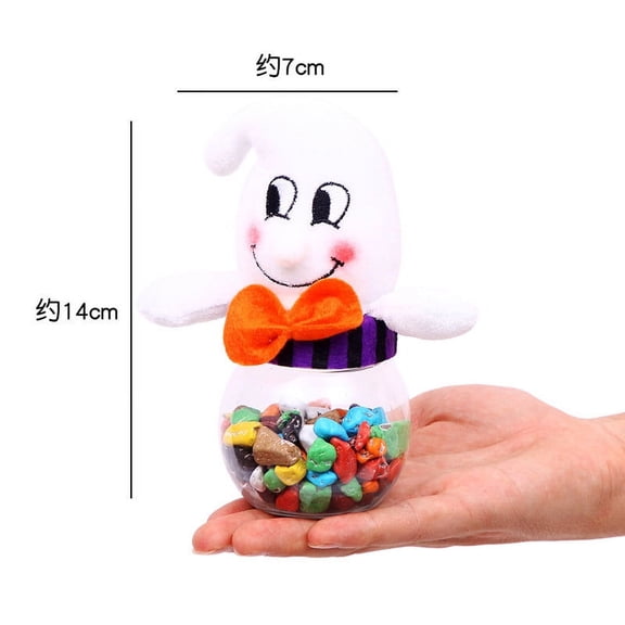 Halloween Party Favors Transparent Candy Box Holder with Plush Lid and Detailed Embroidery Spooky Halloween Decor Indoor Table Centerpiece Theme A