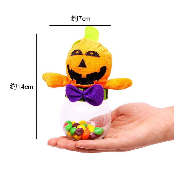 Halloween Party Favors Transparent Treat Storage Jar with Cute Character Plush Lid for Spooky Party Table Settings and Holiday Gift Presentations