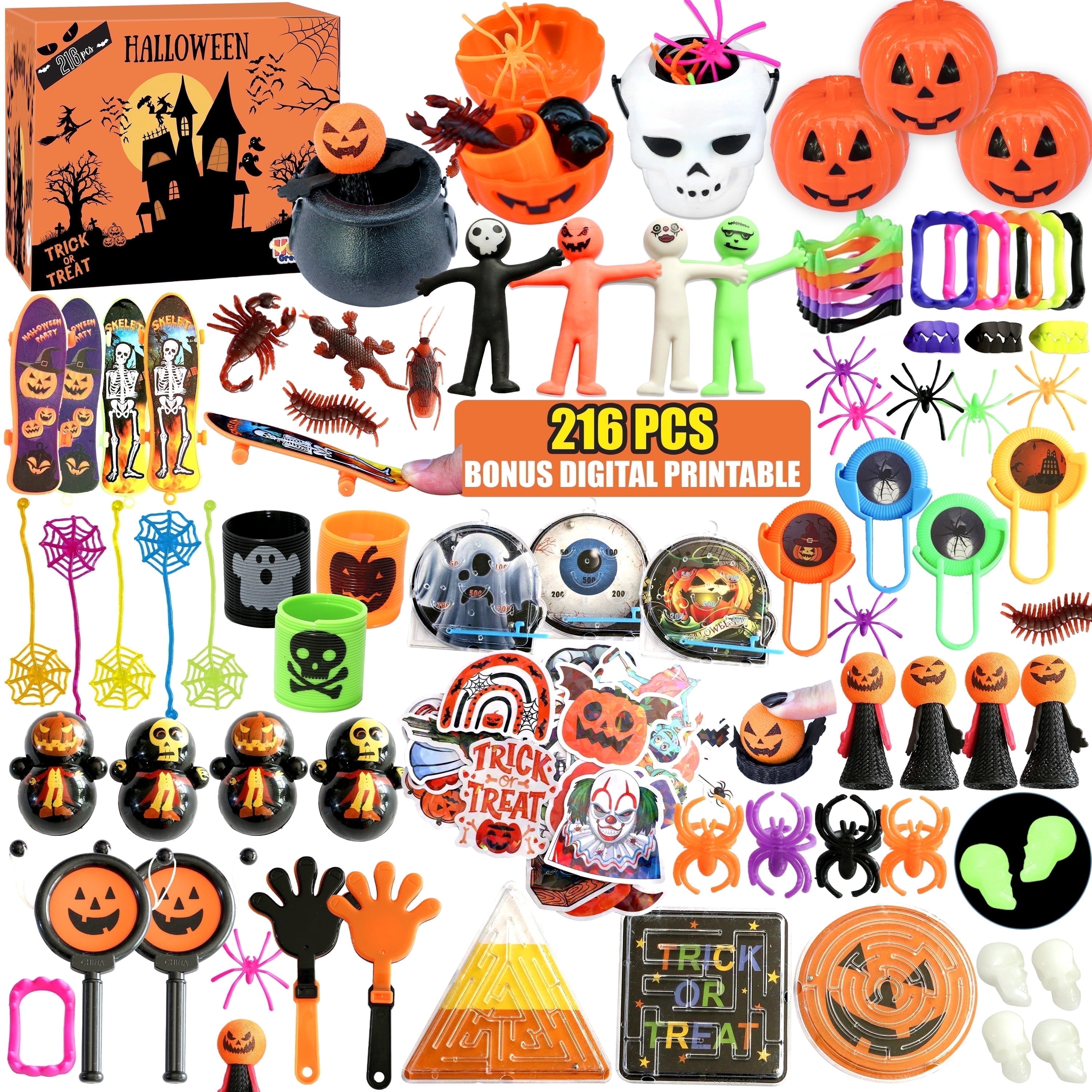 Halloween Party Favors Mini Pumpkin Witch Cauldron in Bulk Halloween Goodie Bag Fillers Classroom Gifts for Kids Trick or Treat Toys (216 PCS)