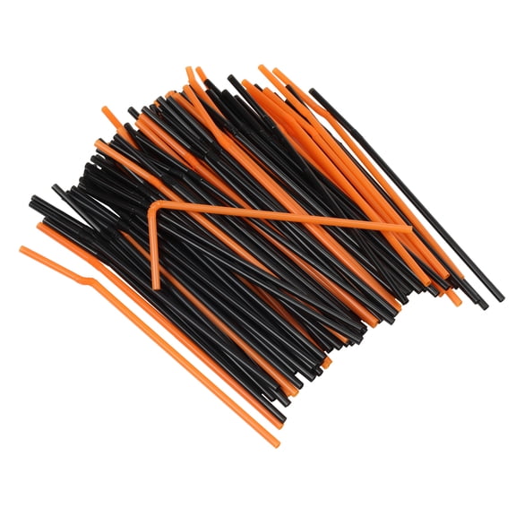 Chef Craft Select Plastic Flexible Halloween Straws, 8.5 inches in Length 100 Piece Set, Black/Orange