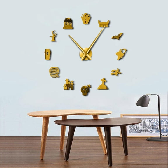 Halloween Party Horror DIY Giant Wall Clocks Vintage Macabre Frameless Big Needle Clock Wall Watch Halloween Treats Decoration(Gold,27inch)