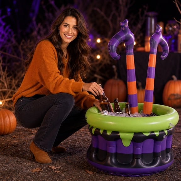 Halloween Party Inflatable Ice Bucket Cooler, PVC Leakproof Beverage Container for BBQ Picnic Themed Celebration Outdoor Gathering