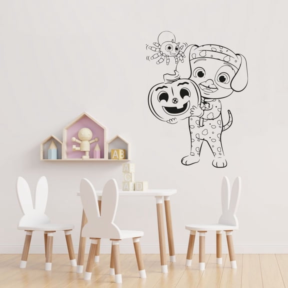 Halloween Party JJ Costume Cute JJ Pumpkin Spider Halloween Vinyl Wall Art Wall Sticker Decal Home Nursery Room Kids Room Study Room Boys Girls Room Cute Wall Décoration Design Décor Size (30x22 inch)