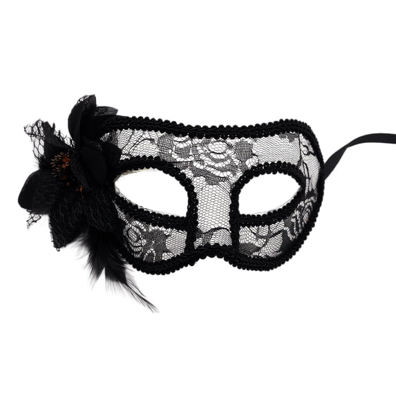 Halloween Party Mask, Black Masquerade Mask for Women, Lace Masquerade Mask, Carnival Mask for Women, Semi-Sheer See-Through Design, Decorated with Side Feather, Glitter Tulle