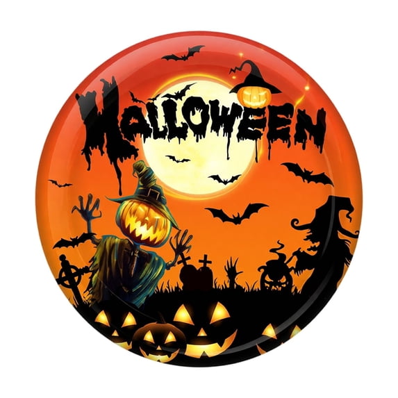 Halloween Party Paper Plates 10 Pack Disposable Round Dinner Plates with Pumpkin Scarecrow Bat Graveyard Print for Events