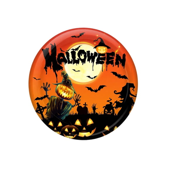 Halloween Party Paper Plates 10 Pack Disposable Round Dinner Plates with Pumpkin Scarecrow Bat Graveyard Print for Events