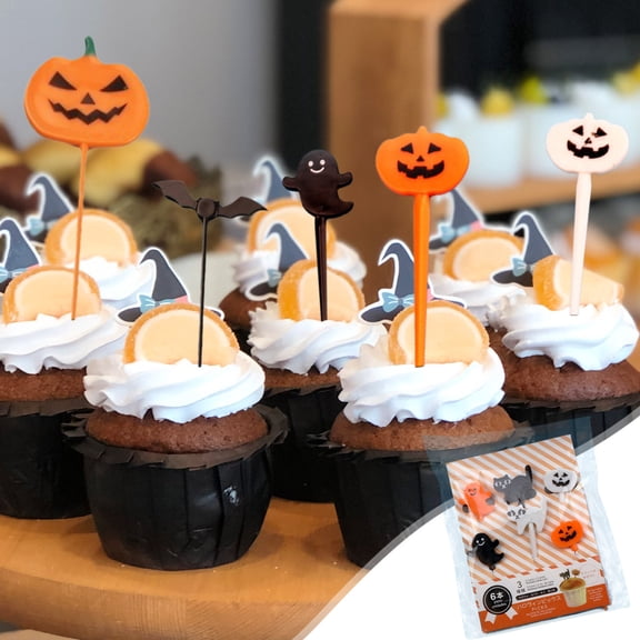 Halloween Party Plastic Cupcake Toppers Pumpkin Ghost Theme Dessert Decor Set